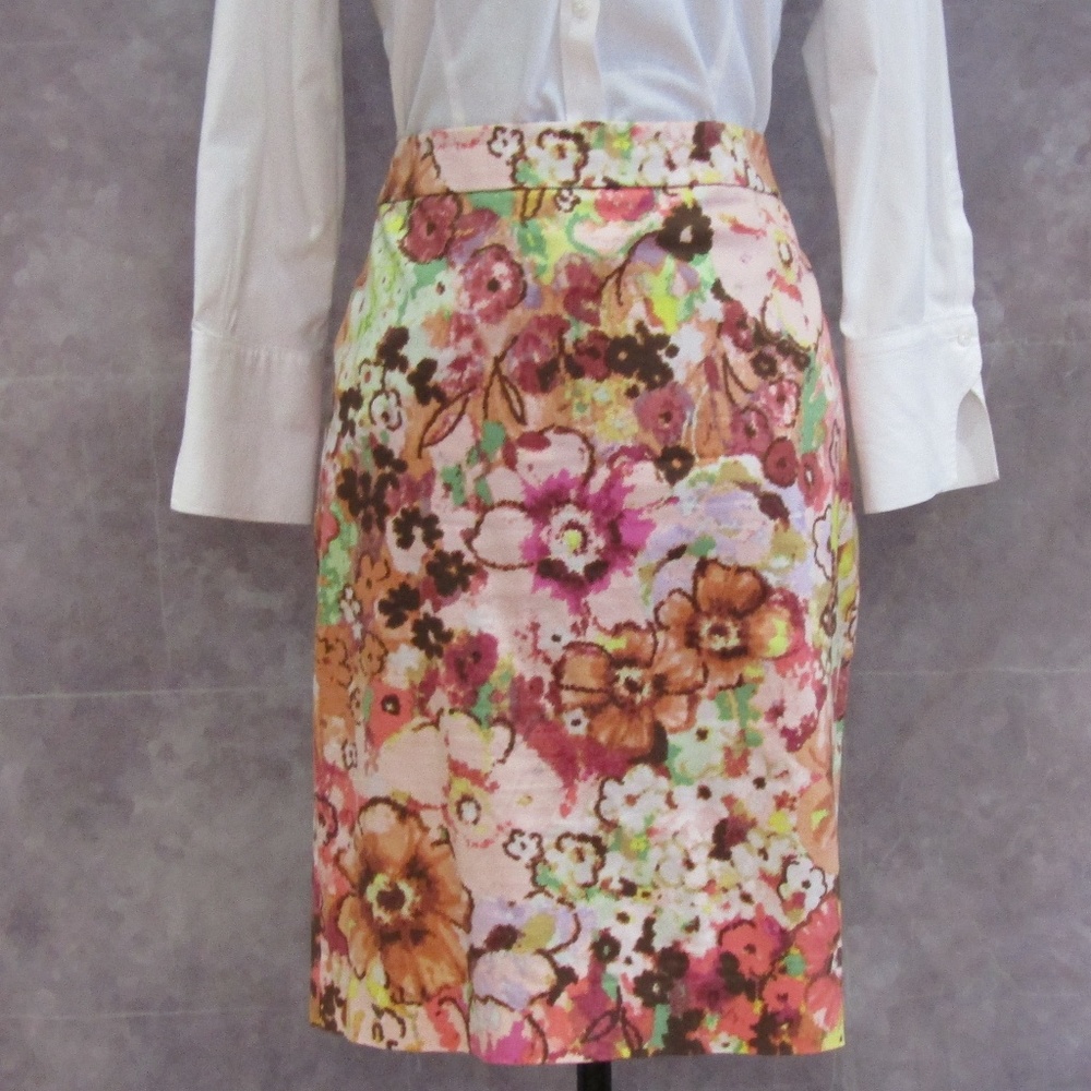 J. Crew Pencil Skirt Pink Coral Floral Size 8